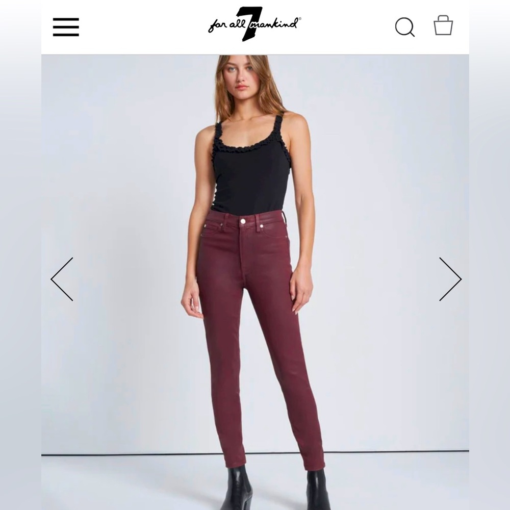 HIGH WAIST ANKLE SKINNY IN COATED RUBY RUST